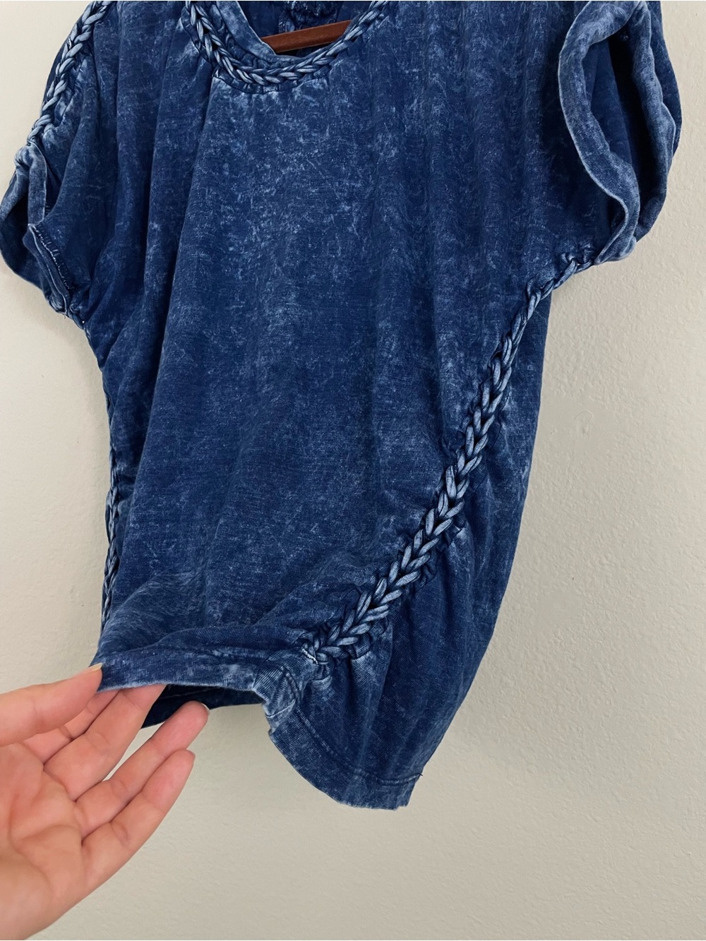 Diesel women’s Braided‎ Trim Indigo Denim Short Sleeve Cotton Tee Size Medium - Picture 5 of 6
